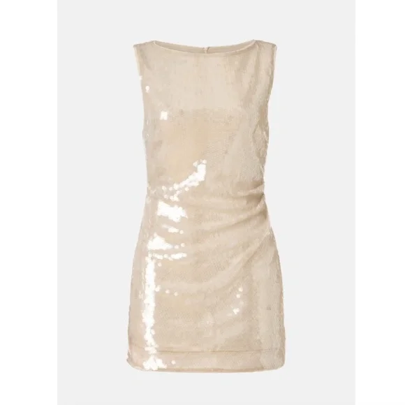 Staud Eton Mini Dress Moon Tan Sequin Embellished - Size Large - Picture 1 of 14
